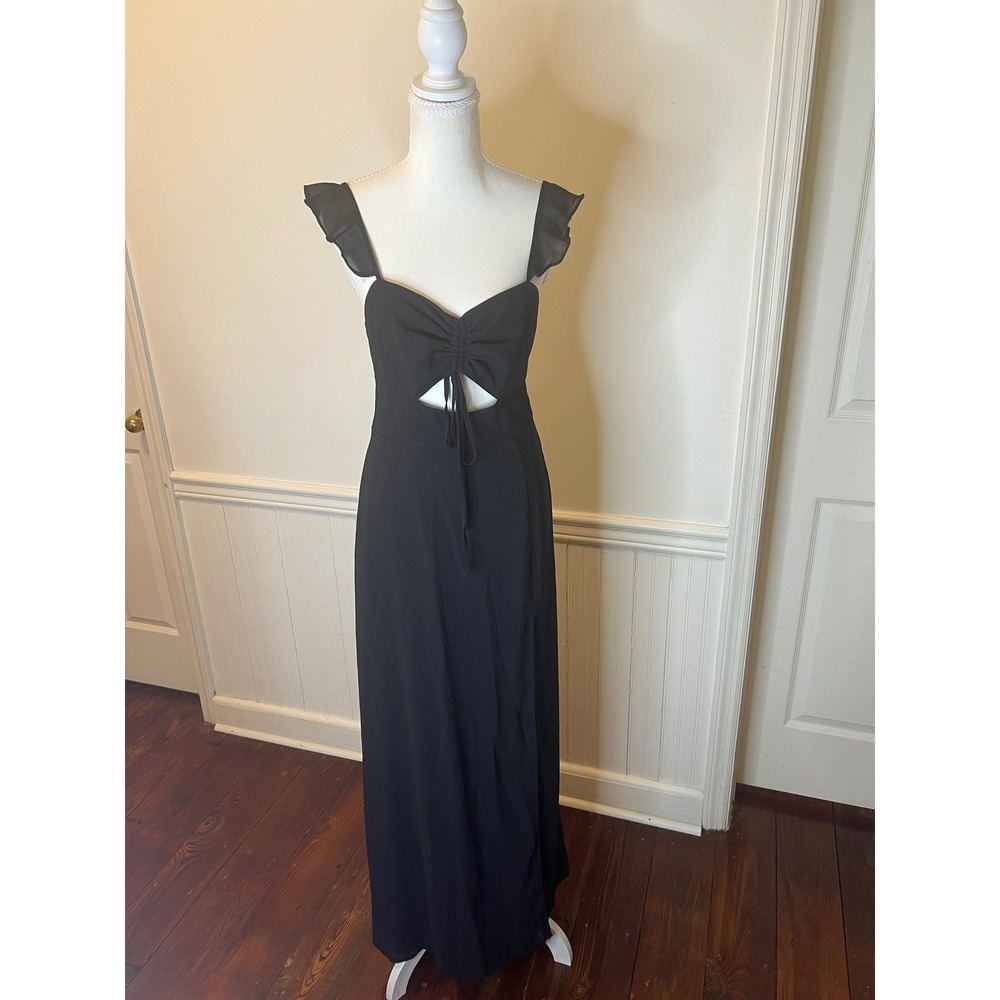 Lulus Black Cutout Maxi Dress Ruffle Strap Sweetheart Neck Evening Gown Formal S
